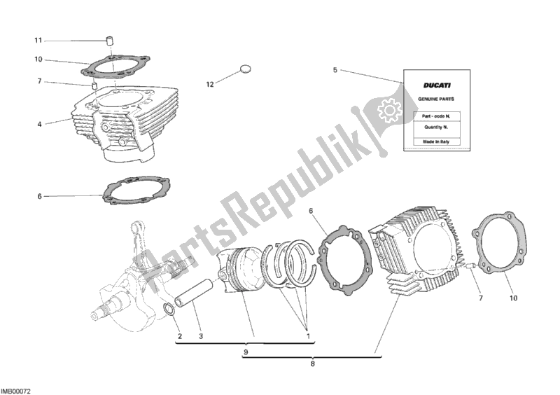 Tutte le parti per il Cilindro - Pistone del Ducati Monster S2R 1000 2008